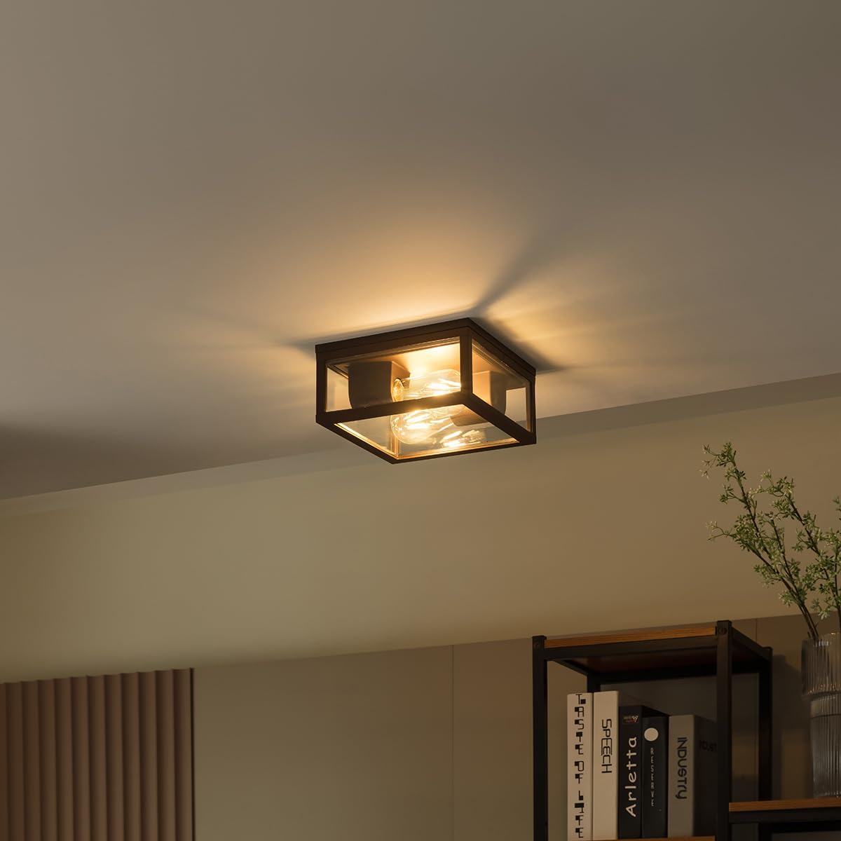 Qazqa Diseño Plafón industrial marrón óxido IP44 2 luces - Charlois Aluminio/Vidrio Cuadrada Adecuado para LED Max. 2 x 40 Watt