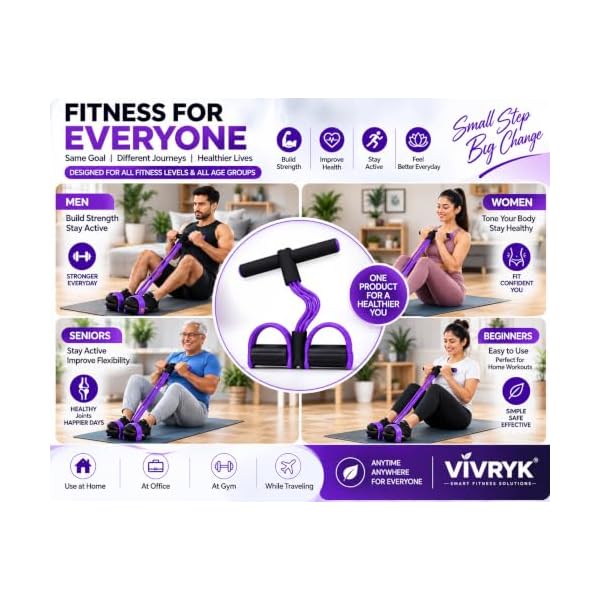 4-Tube Resistance Band Tummy Trimmer with Foot Pedal – Multi-Function Home Workout Equipment for Abs, Arms, Legs and Shoulders with Non-Slip Pedals for Daily Fitness Training - Image 3
