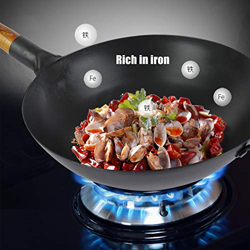 Wok tradicional hierro sin revestimiento con tapa y mango de madera miniatura 4