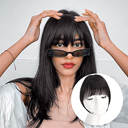 Sue Real Human Hair Wispy Bangs Fringe with Temples Hairpieces - Natural Black Straight Flat Bangs Clip on for Women