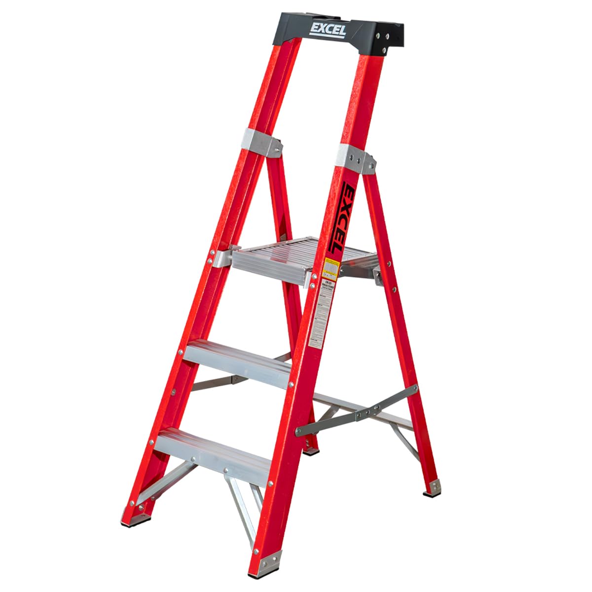 Excel Red Fibreglass Platform Stepladder 3 Tread 1.34M En131- Heavy Duty 3 Treads Ladder, Foldable Ladder, Folding Stepladder, Lightweight Stepladder, Fibreglass Stepladder