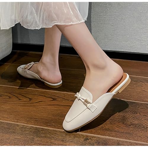 SywzX&xfybz Buckle Mules for Women Round Toe Slippers Backless Flat Mules Slides Mules Shoes Ladies Slip-on Loafers4