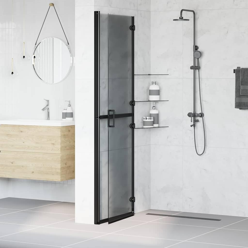 Ścianka prysznicowa Walk-In czarna z aluminium i szkła hartowanego, 120 x 6,5 x 190 cm, składana, z ochroną przed pryskaniem i ścianką działową, do łazienki, na mokro