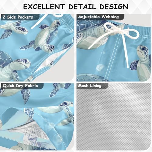 Pigsaly Boys Swim Trunks Cute Swimming Sea Turtles Cartoon Boys Board Shorts Swimsuit Swimwear Summer Bathing Suit XS3