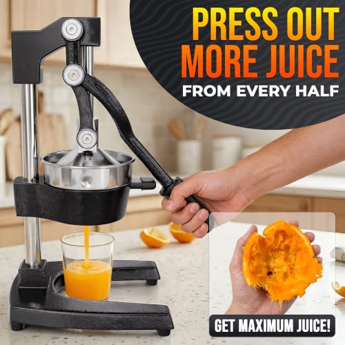 Image of Cast Iron Juicer Hand Press, Heavy-Duty Squeezer - One Pull Extracts Full Juice with No Electricity - Manual Citrus Press Juicer & Orange Squeezer for Lemon, Lime, and Lemonade at Home or Bar (Black)
