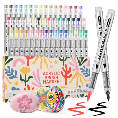 GC QUILL 48 Pennarelli Acrilici Punta Morbida – Pennarelli Acrilici Professionali per Sassi, Legno, Vetro, Tessuto – Colori Acrilici Pennarelli per Artisti, Scuola e Regali Creativi GC-AM48