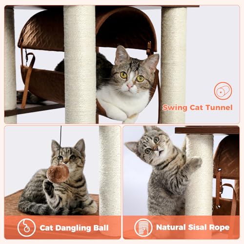 Árbol para gatos grande de madera 52" con rascadores y columpio miniatura 5