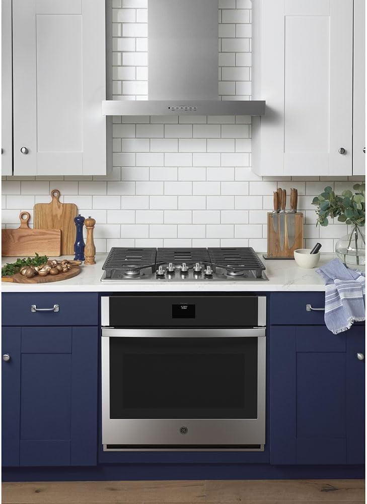 GE Wall Mount Range Hood | 30 Inch Kitchen Exhaust Fan with 4 Speeds, Dimmable LED Lights | Chef Connect Remote Control Included | Designer Kitchen Vent for Entertainers | 350 CFM | Stainless Steel