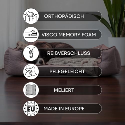 tierlando® Orthopädisches Hundebett Goofy Couture mit Matratzenschoner, waschbarer Bezug aus meliertem Möbelstoff, für mittlere bis sehr große Hunde Größe: 90x75cm | Farbe: 06 Grau