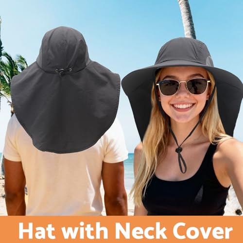 Image of NPJY Sun Fishing Hats with Neck Flap for Men Women UV Sun Protection Safari Hat Wide Brim Bucket Hat