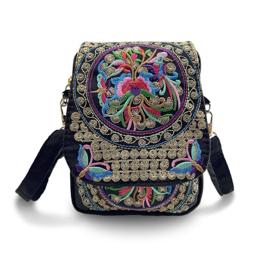 Embroidered Crossbody Bag Boho Ethnic Shoulder Bag Vintage Handmade Women Cellphone Pouch Small Handbag Coin Purse