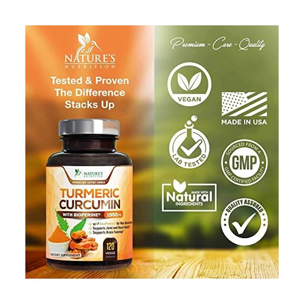 Turmeric-Curcumin-with-BioPerine-95-Curcuminoids-1950mg-with-Black-Pepper-for-Best-Absorption-Made-in-USA-Natural-Immune-Support-Turmeric-Supplement-by-Natures-Nutrition-120-Capsules Turmeric Curcumin with BioPerine 95% Standardized Curcuminoids 1950mg - Black Pepper for Max Absorption, Joint Support, Nature's Tumeric Supplement, Vegan Herbal Extract, Non-GMO, 120 Capsules