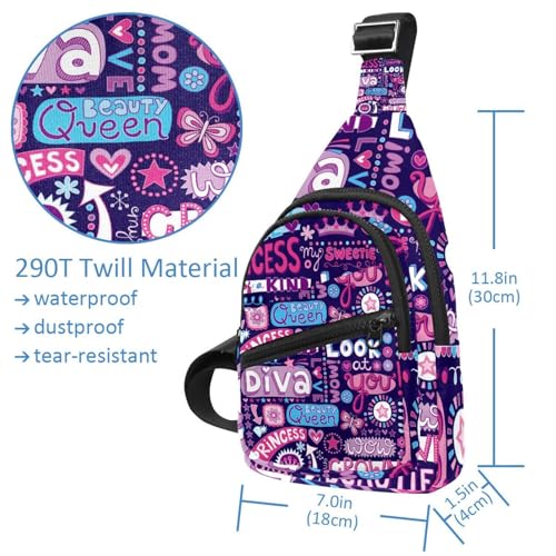 Bolso bandolera cruzado morado de 30x18x4 cm con letras para viaje y senderismo unisex 5