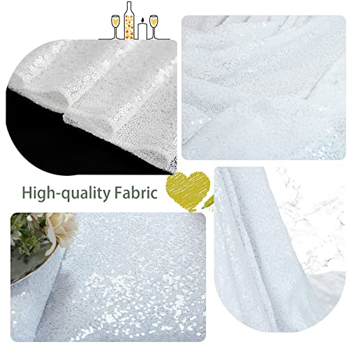 Image of B-COOL White Sequin Tablecloth Fabric Overlay: 90x132 inch Sequined Tablecloths Shiny Tablecloth for Birthday Bridal Shower Indoor Outdoor Decoration