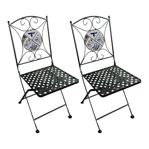 AXI Camilla 2 Chaises De Jardin Bistrot, Design Mosaique, Pliables - Bleu | Meuble D'Extérieur, Structure Métallique, Assise en Céramique, pour...