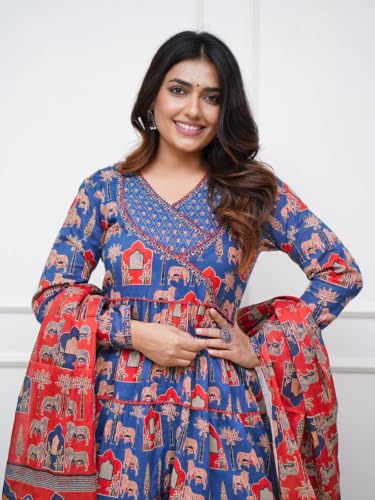 Image of Leriya Fashion Kurta Sets for Woman | Printed Jaipuri Ajrakh Kurta Set With Dupatta for Women | Kurti Set for Woman | Anarkali Suit for Women | Traditional Anarkali Salwar Suit for Party Outfits Kurtis