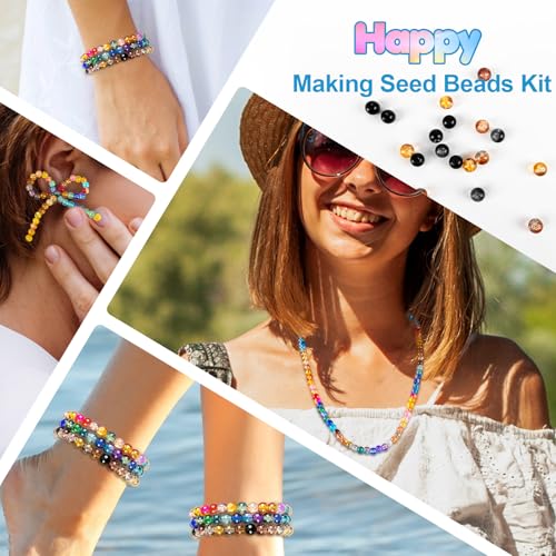 Image of XSEINO About 1200PCS 6mm Crack Glass Beads,24 Assorted Crack Earthtone Blackwhite Series Colorful Crystal Beads for Bracelet and Jewelry Making and DIY Crafts,Friendship Bracelets