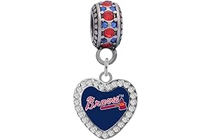 Atlanta Braves Crystal Heart Charm Compatible with Pandora Style Bracelets or Necklace