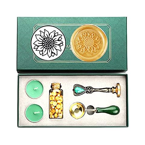 Sunflower Wax Seal Stamp Set, AMTOL European Style Wax Seal Stam Kit Gift Box Set, Vintage Personalized Wax Seal Stamp for Letter Cards Invitations Cover