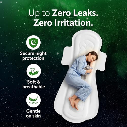 Image of Evereve Ultra-Thin Nights Sanitary Pads for Women, XXL+ 360mm, 22 Pads, 60% Longer & Wider Back, Soft & Breathable, Rash-Free Comfort, 2X Faster Absorption, Dry Feel Protection, Heavy Flow Night Use