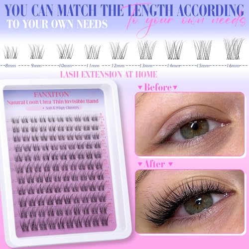 Image of Wispy Natural Eyelash Clusters Kit 8-16mm D Lash Clusters DIY Lash Extension Kit Thin Lash Band with Bond and Seal, Tweezers Lash Clusters Kit