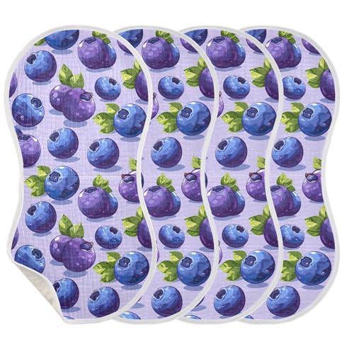 xigua Cartoon Blueberries Baby Burp Cloths for Newborn Boys and Girls 4 Pack, Soft & Absorbent Cotton Baby Burp Cloth, Baby Washcloths, Newborn Towel, Burp Rags3