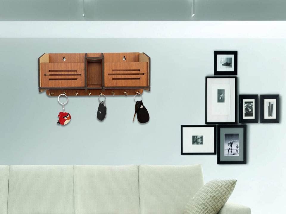 Image of Wooden Key Holder for Home MDF Wood Wall Mounted Designer Key Holders for Wall Decor Keys Hanger Stylish Mobile Stand Key Organizer for Home Decor and Office Decor Keychain Hanger