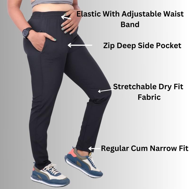 Image of Go-Fit Women Zip Pocket Synthetic Dry-Fit Gym Casual Lower Joggers Trackpant Sports Pant | Multicolors
