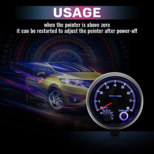 Image of 3.75'' Car Universal Black Tachometer Gauge Blue Inter Shift Light 0-8000 RPM