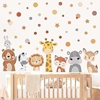 wondever Forest Animal Wall Stickers Giraffe Bear Deer Lion Polka Dot Peel and Stick Wall Art Decals for Baby Nursery Kids Bedroom Playroom