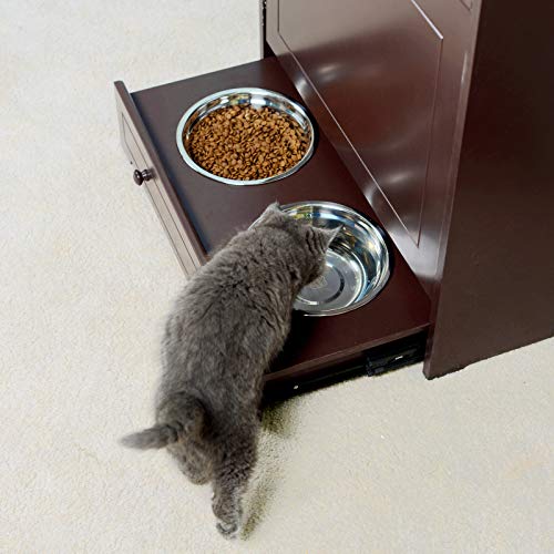 Facilehome Dog Food Storage Cabinet, Wooden Dog Food Storage Container and Feeding Station, pet Feeder Station with 2… - Image 3