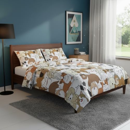 Image of QOOMO Cute Dog Bedding Set, Cartoon Animals Comforter Set Twin Size, Suitability Girs and Boys Black Decorate a Room 1 Comforter Set 2 Pillowcases