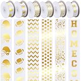 Juinte 60 Yard Gold Homecoming Mum Ribbon, 7/8' Wide Football Satin Ribbon Roll for Gift Wrapping Homecoming Mum Supplies Football Party Favor Cheerleaders Decorations