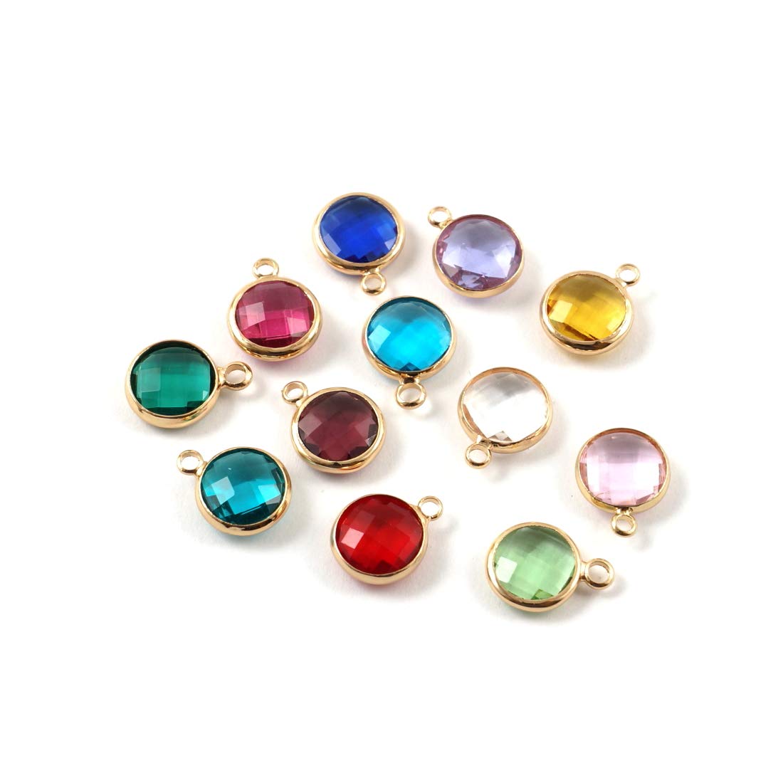 Adabele 2 sets Grade A Mixed Birthstone Charm 10mm Crystal Pendant Drop Bead 18K Yellow Gold Plated (24pcs) For DIY Craft Jewelry Making CCP25