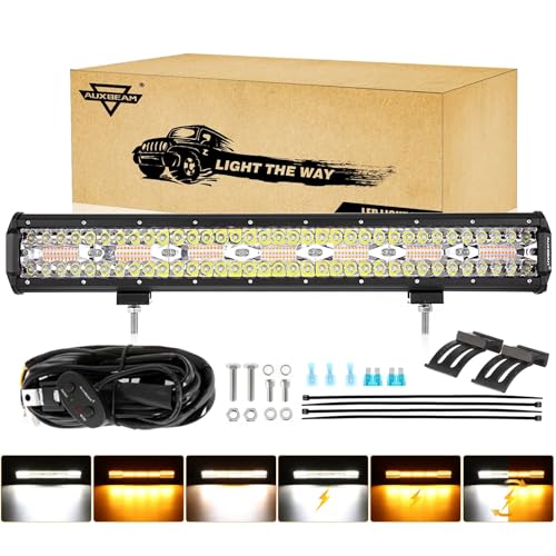 Auxbeam 20 Inch 420W LED Light Bar, 6 Modes Strobe Amber Pod Lights Yellow Fog Light Dual Color Spot Flood Offroad Driving Lights, Memory Function LED Work Lights for Truck Car ATV