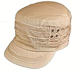 D&Y Unisex Cotton Distressed Layered Frayed Cadet Military Cap, Beige