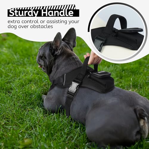 Hjumarayan Hundegeschirr Grosse Hunde, Anti Zug Hundegeschirr mit Frontring, mit Tasche für GPS Tracker, Geschirr Gepolstert mit Griff, Anti Zieh Geschirr für Bulldogge, Husky, Labrador, Schwarz L