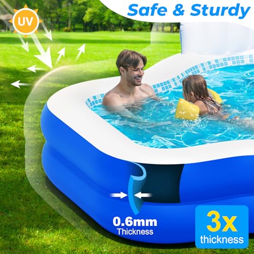 Image of Inflatable Swimming Pool with Seat Pump, 121 inch X 90 inch X 22 inch Blow-Up Pool for Kids Adults Oversized Thickened Kiddie Pool Family Full Sized Inflatable Pools for Garden, Backyard, Outdoor Water Party