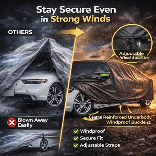 Image of Car Cover Waterproof All Weather for Automobiles, Outdoor Full Exterior Covers for Sedan Black(Suggest Car Length from 194 inch-208 inch)