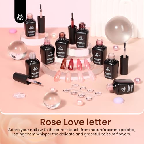 Image of Beetles Pink Jelly Gel Nail Polish, 8Pcs Nude Brown Nails Sunset Rose Collection Gel Polish Nails Art Soak off Uv LED Manicure Gift Set Nail Trend Gift for Women