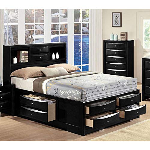 Secsofier Contemporary Wood Storage Bed Frame Full Size with 8 Storage Drawers, Bookcase Headboard for Master or Guest Room No Box Spring Required Easy Assembly (Full Bed, Black)