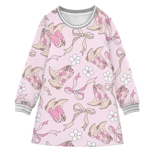 Cowgirl Boots Girls Dresses Long Sleeve Sweatshirt Dress for Girls Winter Toddler Casual A Line Dresses Size 2-8T
