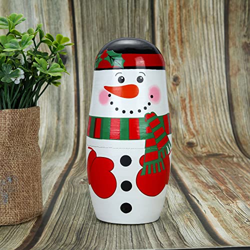 Mornajina 5Pcs Handmade Wooden Russian Nesting Dolls For Kids, Christmas Snowman Nesting Dolls Christmas Birthday Toy Gift #TOP6