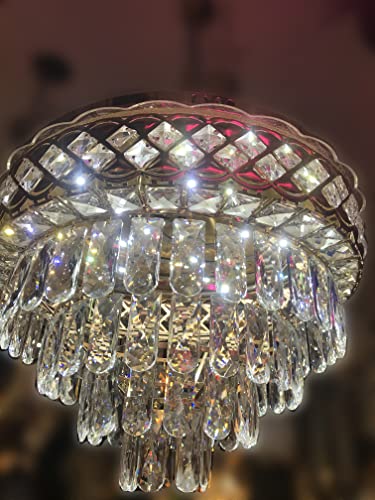 Image of Sanleen Round Shape k9 Crystal LED Chandelier Multicolour | Modern Metal Hanging Ceiling Light for Living Room Bedroom Dining Hall Home Decor | Luxury Decorative Crystal Lighting Fixture