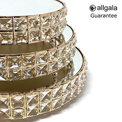 Image of allgala Wedding Cake Stands 3-Piece Set Crystal Gold Plated Cheese Dessert Cupcake Cake Stand with Mirror Plate-Gold Round-HD89202