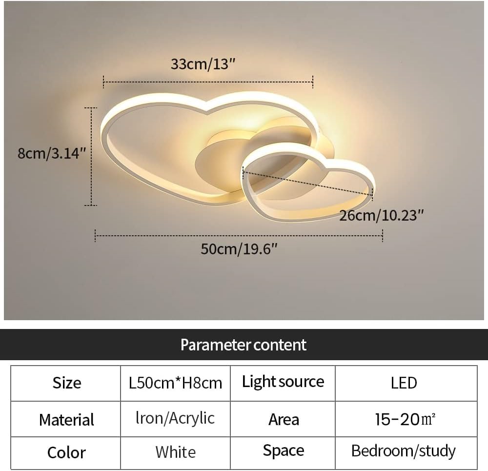 Riserva Plafoniera LED Soffitto Moderna Dimmerabile, 64W 4800LM Lampada da Soffitto Design a Forma di Cuore, Plafoniera con Telecomando/APP per Camera da Letto, Soggiorno, Cucina, Φ50cm