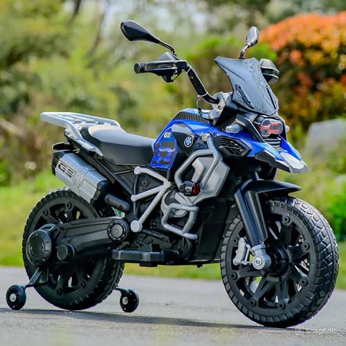 Image of DL-777 12V Battery-Powered Ride-On Motorcycle for Kids | Electric Bike with Twist Throttle, Lights & Sounds, Rear Suspension, Side Wheels | for Boys & Girls (2-6 Years) (Blue)