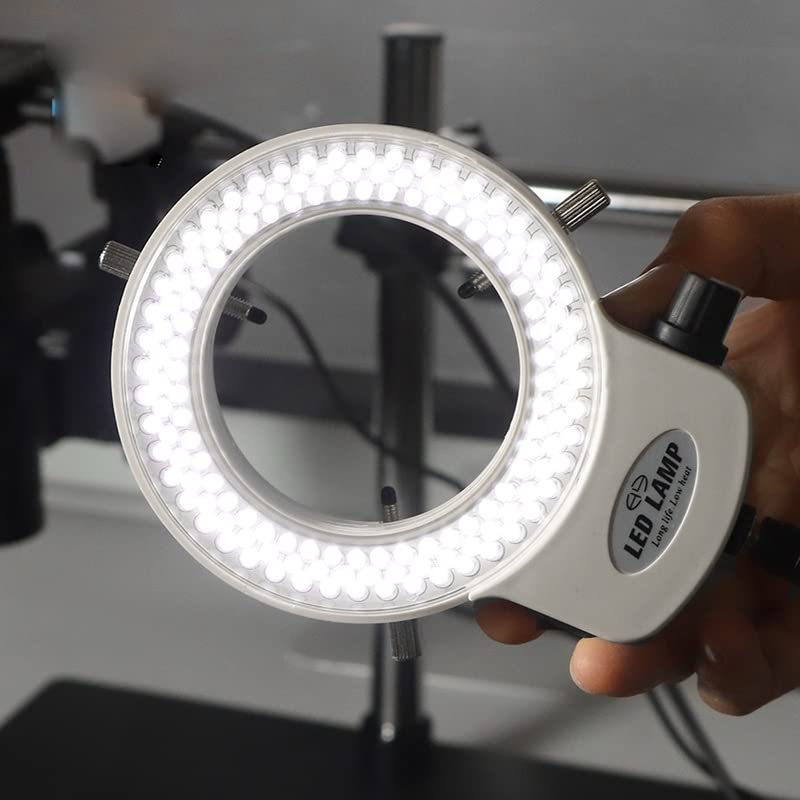 Microscope 144 LED Miniscope Ring Light Adjustable Lamp 110V-240V Adapter(56 LED)
