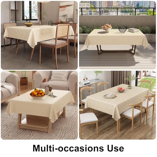 Image of Smiry Rectangle Table Cloth, Waterproof Heavy Duty Vinyl Tablecloths, Wipeable Washable Table Cover for Kitchen and Dining Room (Beige, 60 inch X 140 inch)