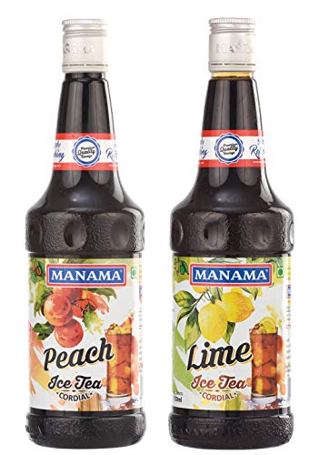 Image of Manama Ice Tea Lime and Peach Fruit Flavoured Syrups, Pack of 2, 750ML Each